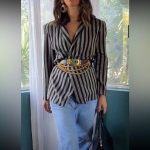 Vintage David Paul New York Black and Gray Striped Blazer